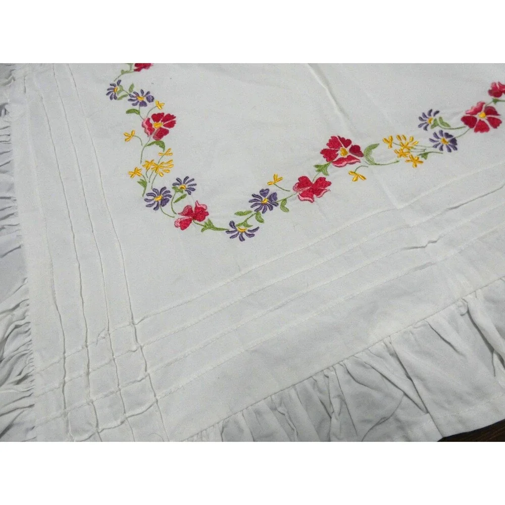 VTG Tommy Hilfiger Ruffle Pillow Sham Embroidered Floral White 28